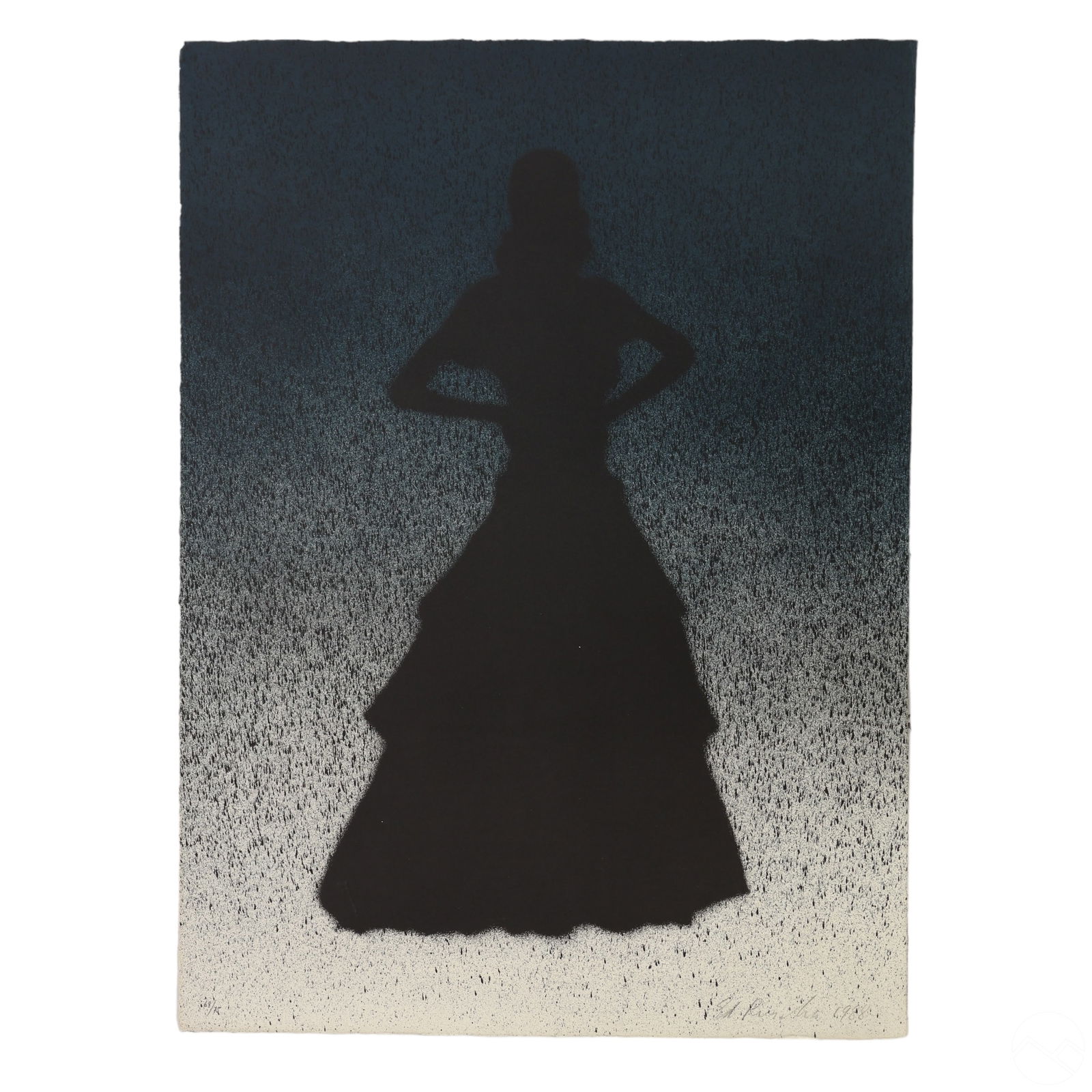 Ed Ruscha b1937 Bailarina '88 LE Lithograph SIGNED: Ed Ruscha (American, born 1937). A limited edition color lithograph on paper titled "Ballerina" from the portfolio "California 1988." The artwork features a dark silhouette of a ballerina against a te