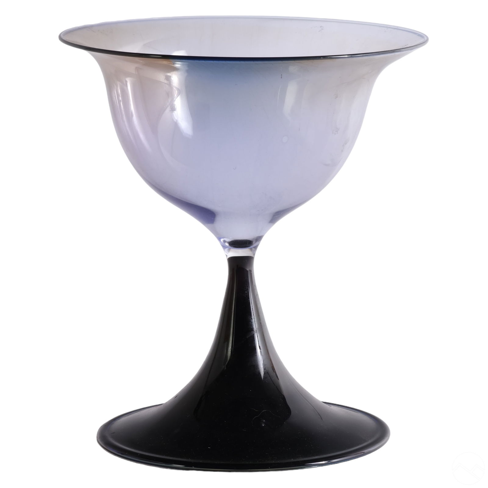 Nils Landberg Orrefors Swedish Glass Tulip Chalice: This Nils Landberg (1907-1991) for Orrefors 1958 Expo Tulip Chalice is a fine example of mid-century Scandinavian design. The chalice features a modern compote dish design, highlighted by its flared r