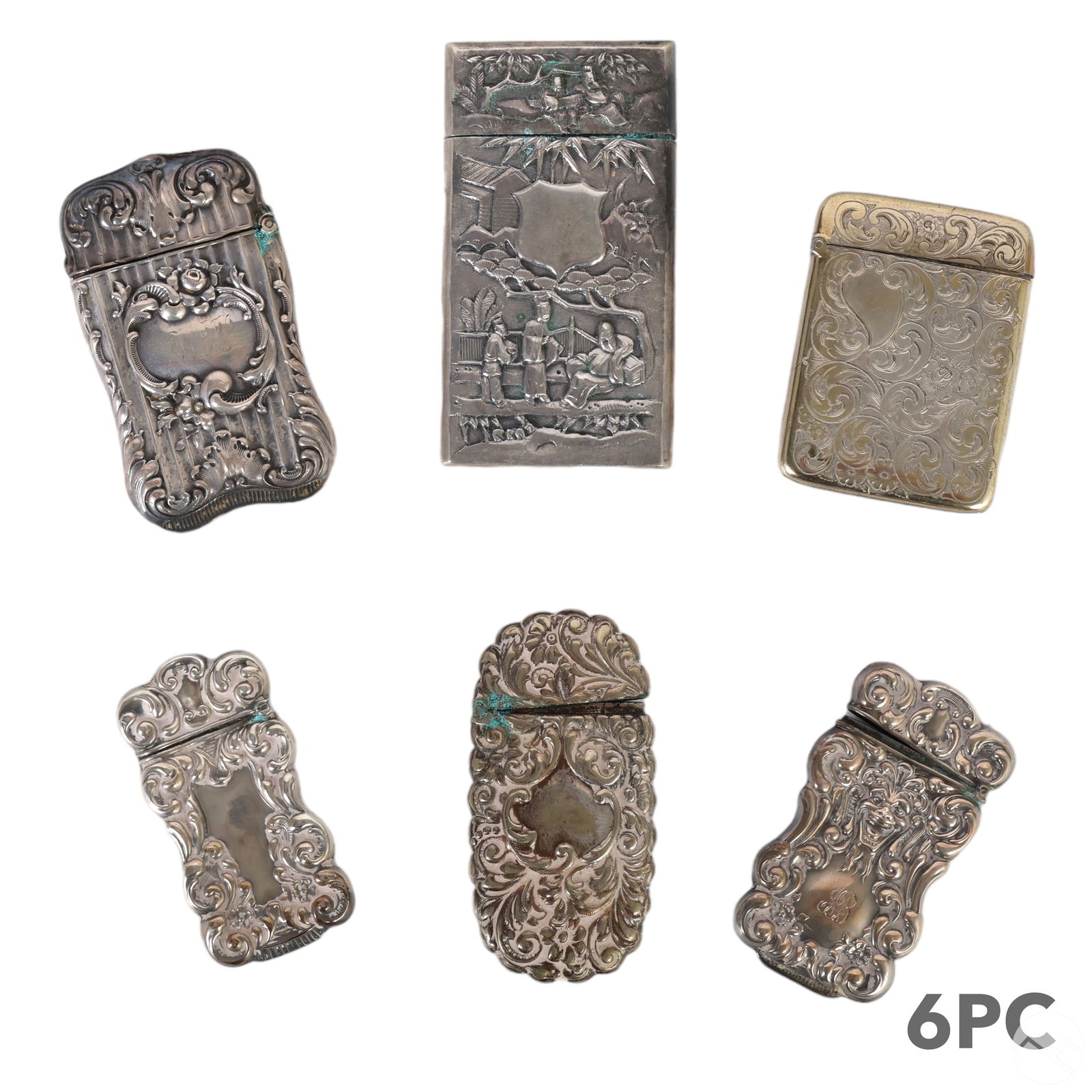 Sterling Silver Repousse Match Safes 6pc LOT 170g. (1 of 5)