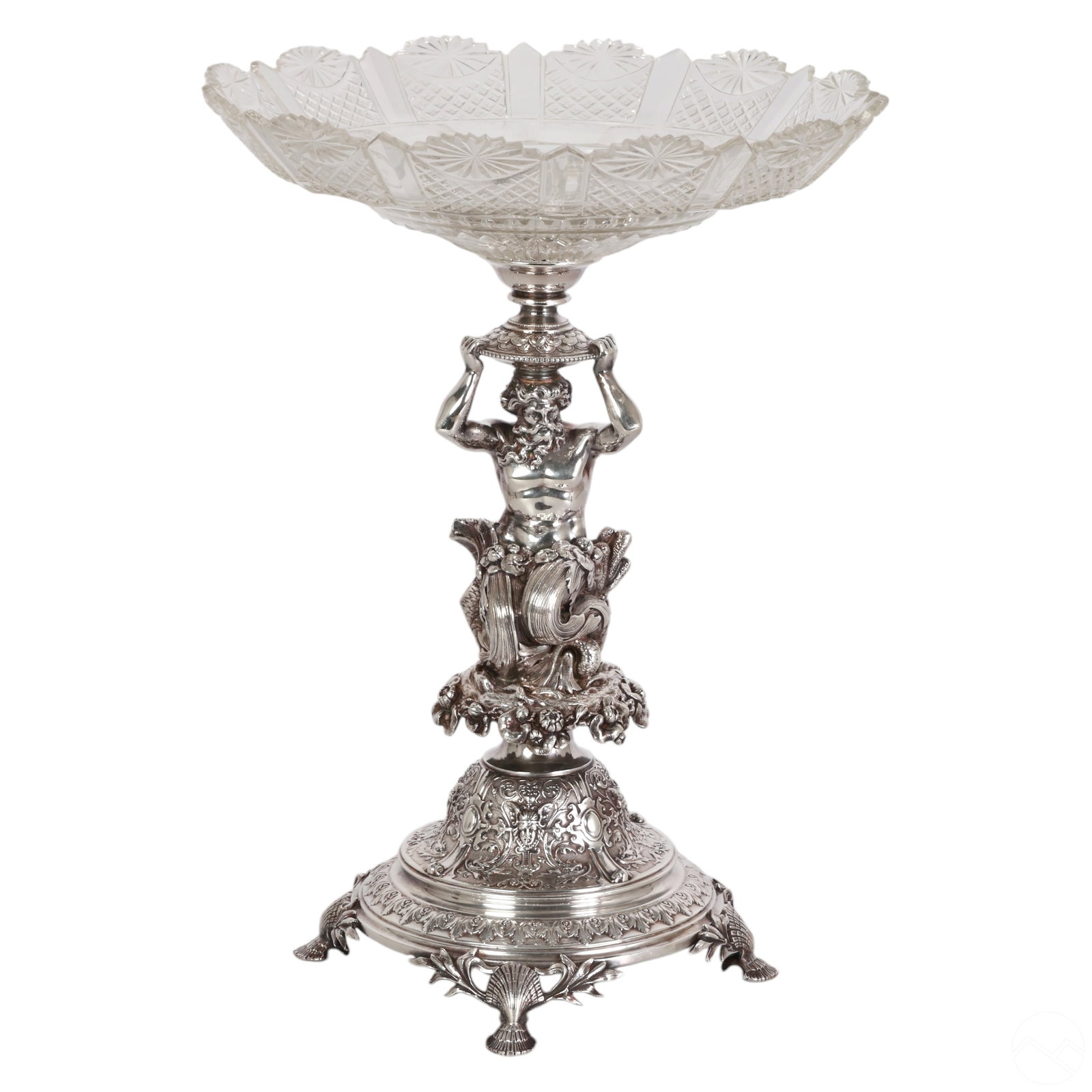 Austrian 19C. Silver & Cut Glass Neptune Compote (1 of 10)