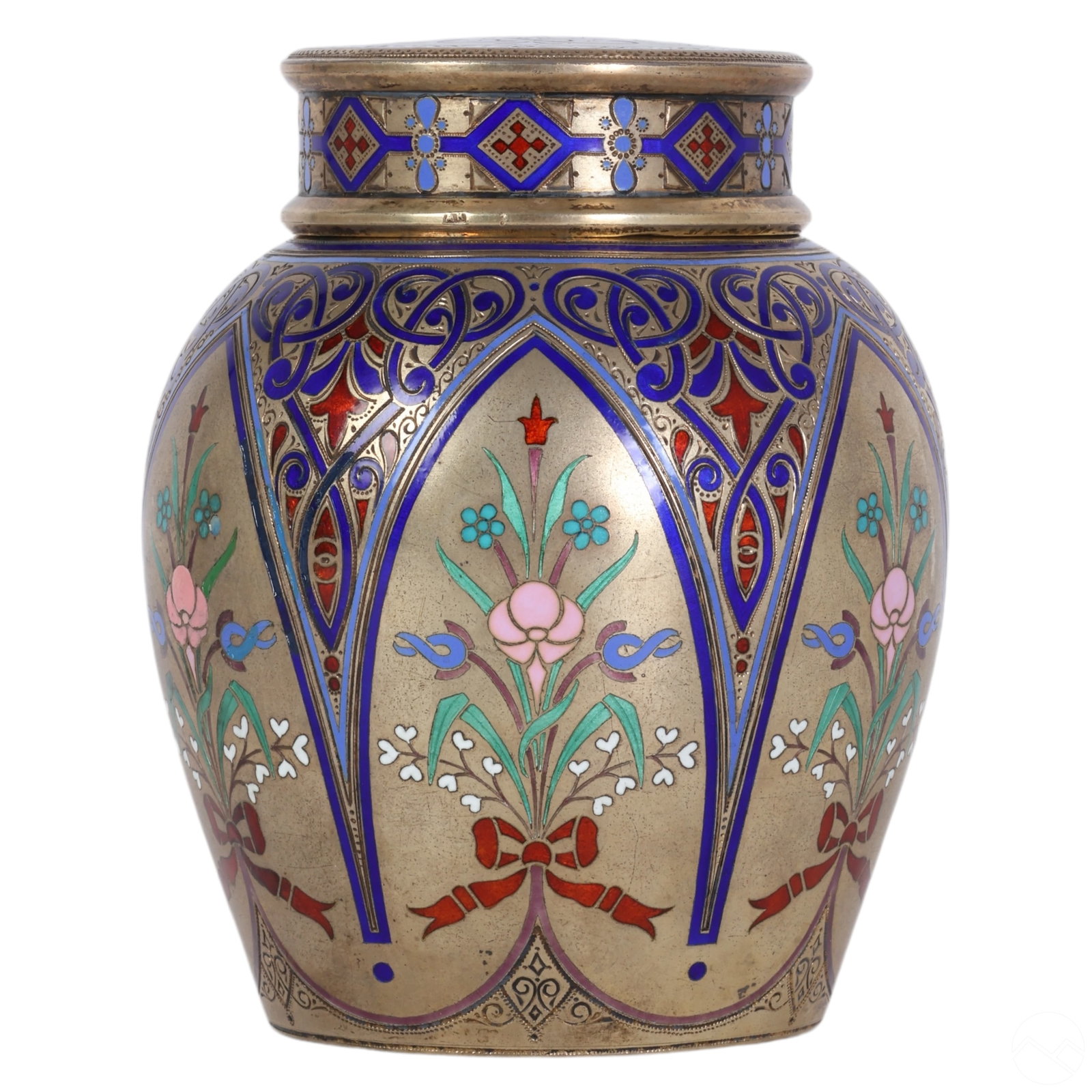 Russian 84 Gilt Silver and Enameled Tea Caddy Urn (1 of 10)