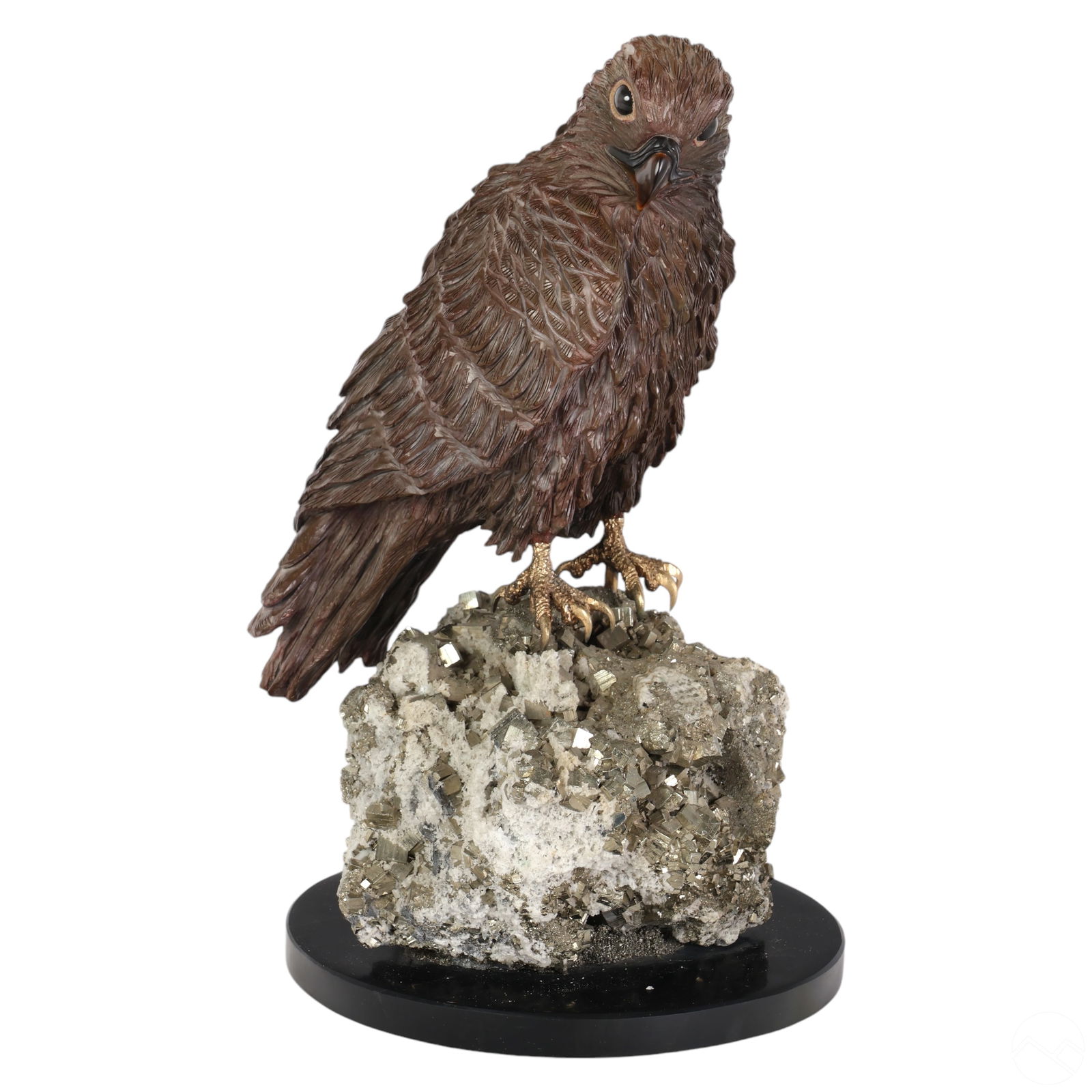 Natural Jasper Falcon Sculpture on Pyrite Geode (1 of 9)