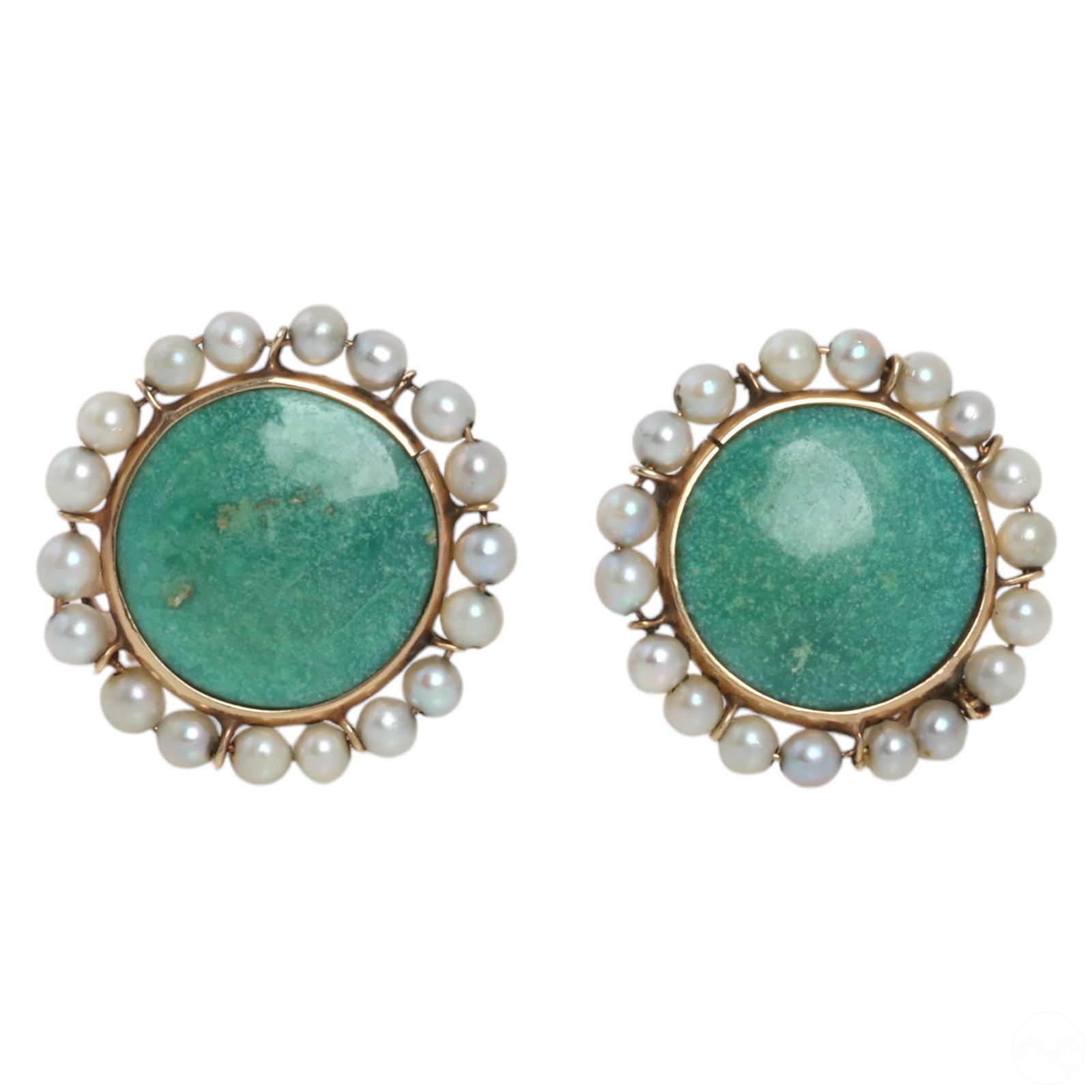 14k Gold Turquoise & Akoya Pearl Retro Earrings (1 of 7)