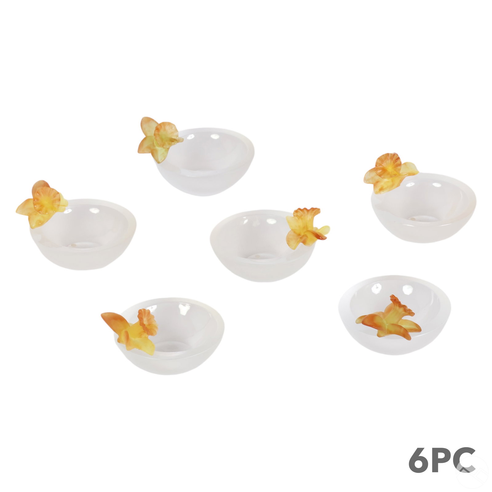 Daum French Pate de Verre Glass Orchid Bowls SET (1 of 5)