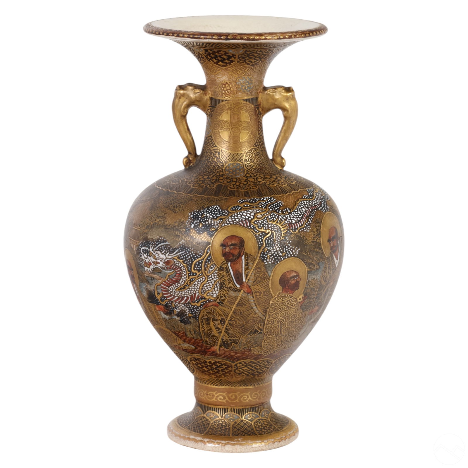 Japanese Satsuma Porcelain Elephant Handles Vase (1 of 8)