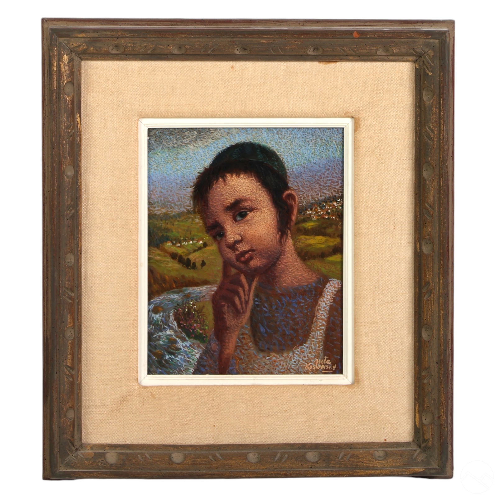 Nota Koslowsky 1906-1972 Hasidic Child Painting (1 of 5)