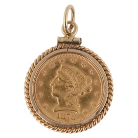 1878 2 1/2 Dollar US Coin in 14k Gold Charm Bezel