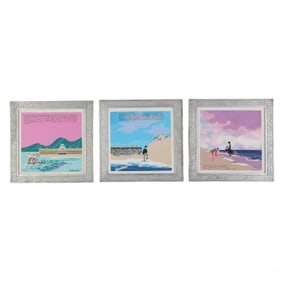 Jonathan Routh 1927-2008 Folk Art Painting 3pc LOT