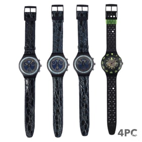 Swatch Silver Star & Shamu Wave Wristwatch 4pc LOT