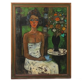 Henry L Faulkner 1924-1981 Woman at Table Painting