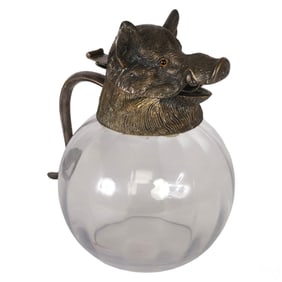 Valenti Spain Water Pitcher with Bronze Boars Head