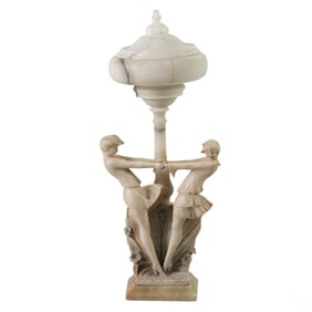 Italian Art Deco Dancing Figures Alabaster Lamp