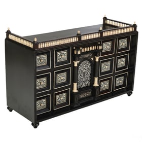 19C Ebony Bone Italian 12 Drawer Curiosity Cabinet