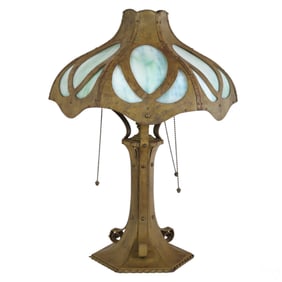 Bradley & Hubbard Arts and Crafts Slag Glass Lamp