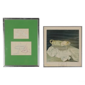 Salvador Dali 2 Original Drawings & 1 Signed Print