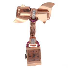 14K Rose Gold Diamond & Ruby Nurses Watch Pendant