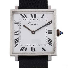 Cartier Vtg Sterling Silver Tank Square Wristwatch