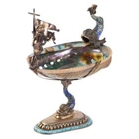 Antique Austrian Silver Abalone Shell Figural Taza