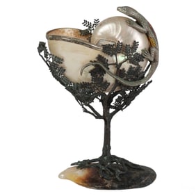 Maitland Smith Nautilus Shell Bronze Lizard Vase