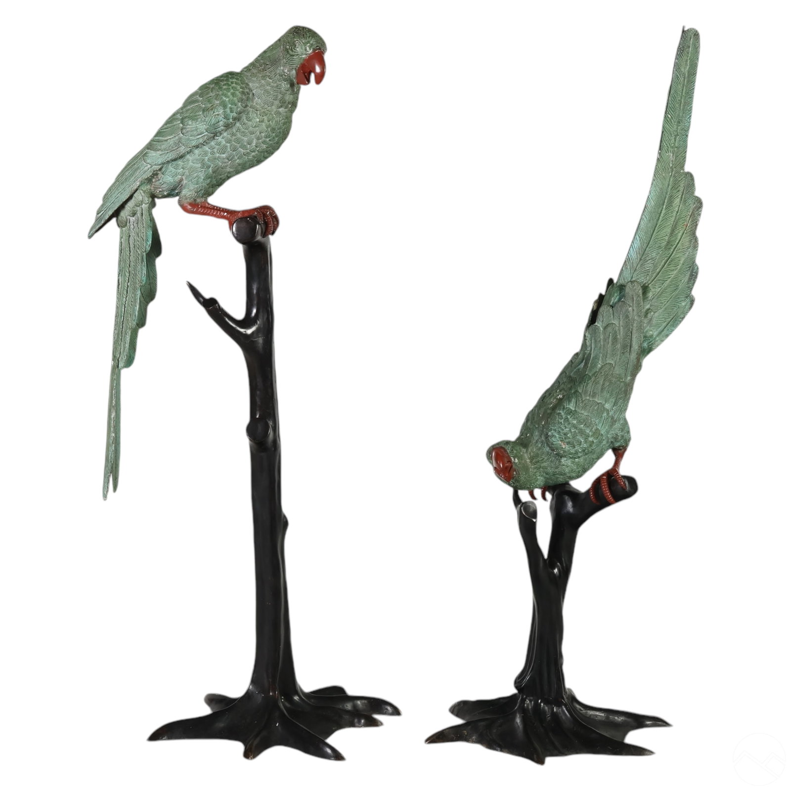 Pair of Large Metal Parrot Statues w/ Green Patina (1 of 8)