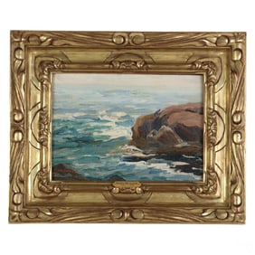 Mary C Butler 1865-1946 Crashing Surf Oil Painting