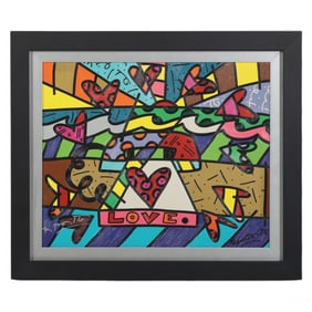 Romero Britto b.1953 Love Giclee on Canvas SIGNED