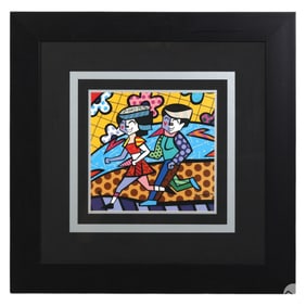 Romero Britto Lovers Running Together LE Serigraph