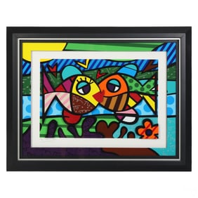 Romero Britto b.1963 Two Fish 3D Lithograph SIGNED