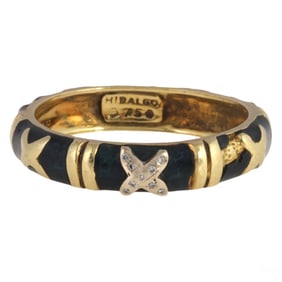 18k Gold Hidalgo Diamond Enamel Band Ring 6.1g