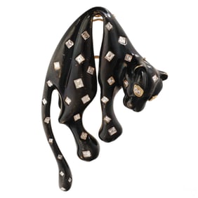 18k Gold Enamel & Diamond Panthere Pendant Brooch