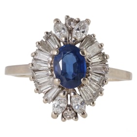 18K White Gold Sapphire & Diamond Gemstone Ring