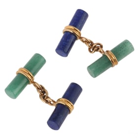 18K Gold 750 Lapis & Aventurine Cylinder Cufflinks