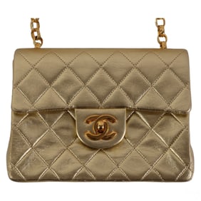 Chanel Gold Quilted Chain Strap Handbag with BOX