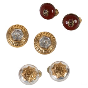 Chanel Vintage Designer CC Button Earrings 3pc LOT