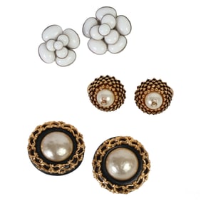 Chanel Vintage Designer CC Round Earrings 3pc LOT