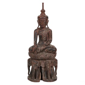 Antique Seated Wooden Buddha Mudra Sculpture
