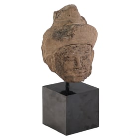 Antique Cambodian Khmer Sandstone Buddha Head