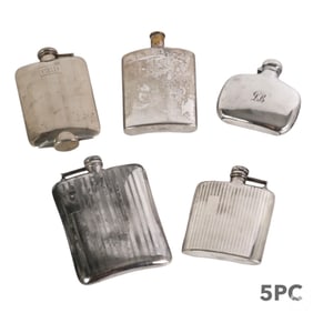 Vintage Silverplate Hip Liquor Flask 5p ESTATE LOT