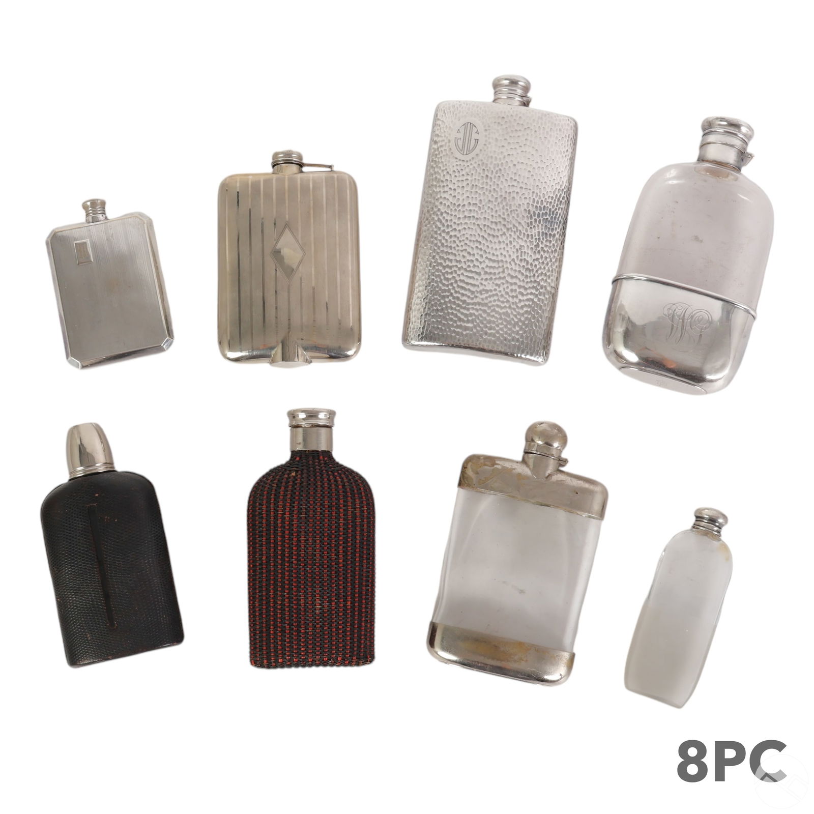 Vintage Silver Mounted Hip Liquor Flask 8pc LOT (1 of 8)