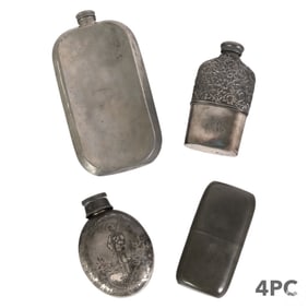Antique Silverplate Hip Liquor Flask 4p ESTATE LOT