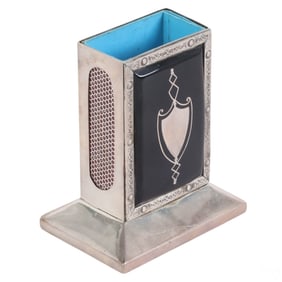 English Silver Art Deco Standing Match Box Holder