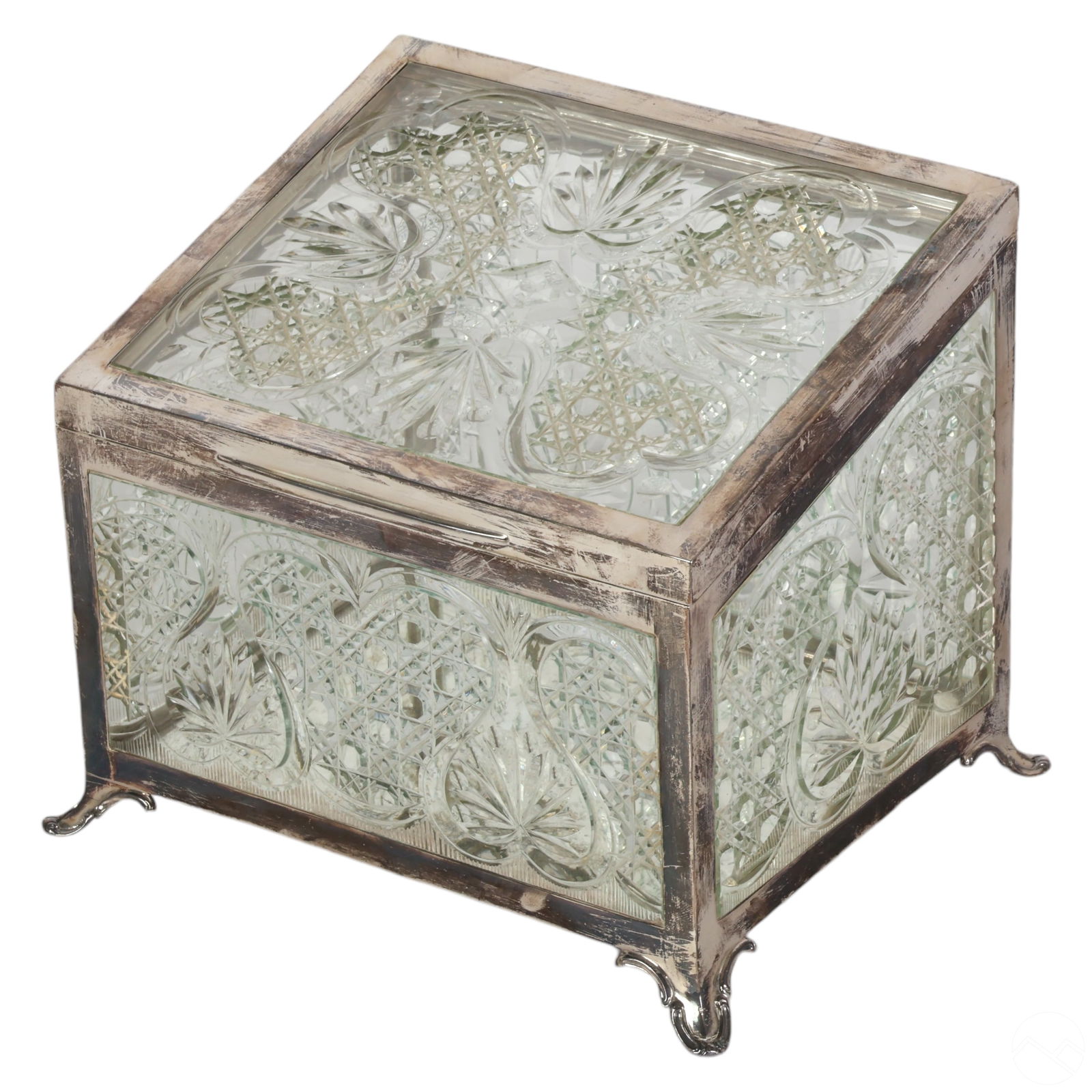 English Silver Mounted Footed Crystal Casket Box (1 of 7)
