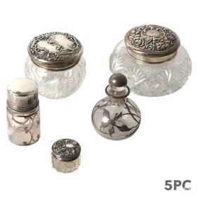 Sterling Silver Crystal Vanity Jar 5pc ESTATE LOT
