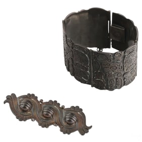 Los Ballesteros & H Aguilar Silver Pin & Bracelet