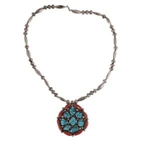 Begay Navajo Corral and Turquoise Necklace SIGNED