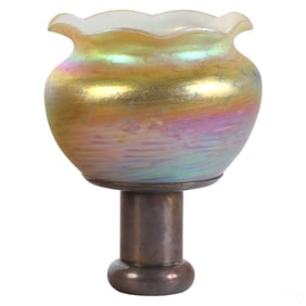 Tiffany Makers Silver Mounted Favrile Glass Shade