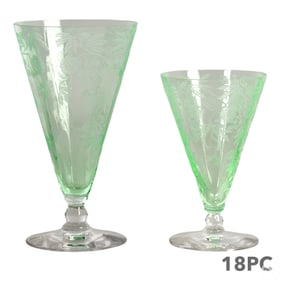 18 Pc. Uranium Green Vaseline Glass Stem Wear SET