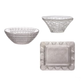 Lalique French Crystal Bowls and Pin Tray 3pc LOT
