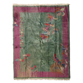 Art Deco Bird & Flora Border Green Nichols Rug