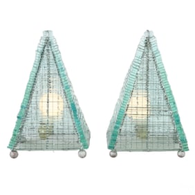 Pair of Vintage Pia Manu Style Pyramid Glass Lamp